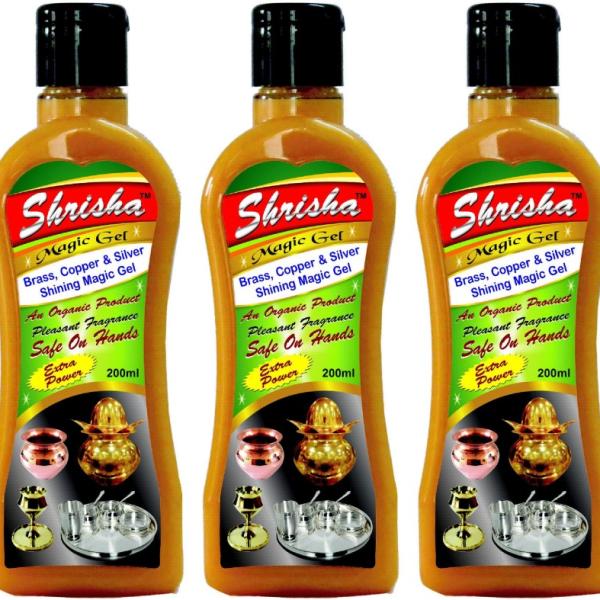 SHRISHA Magic Gel For Copper , Brass & Silver 200ML Pack of 3 Pcs Dish Cleaning Gel  (Lime, 3 x 200 ml)